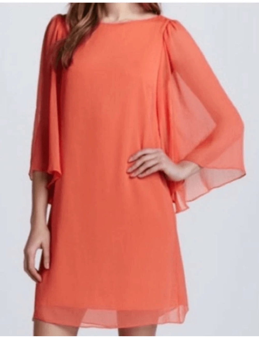 Ava + Olivia Odette Georgette Coral Chiffon Flutter Sleeve Shift Dress